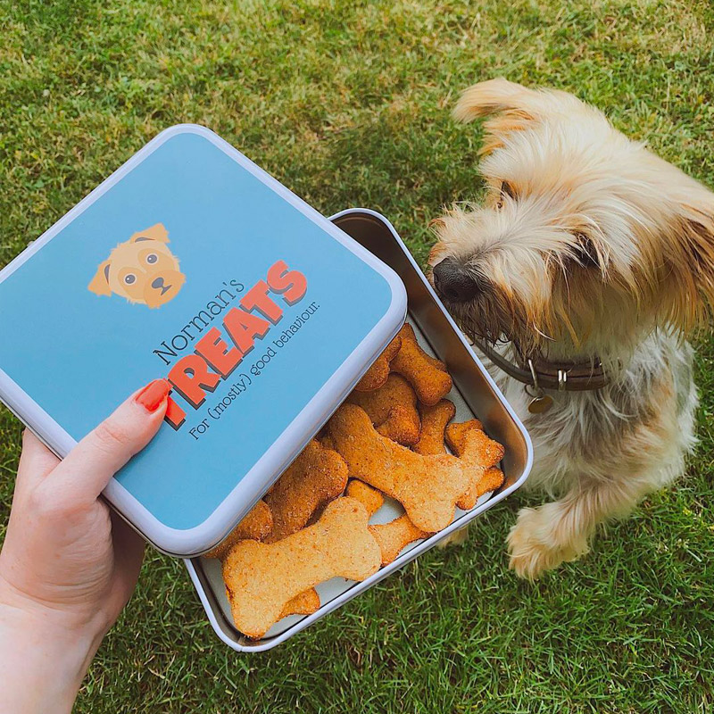 Norman with his very own personalised treat tin