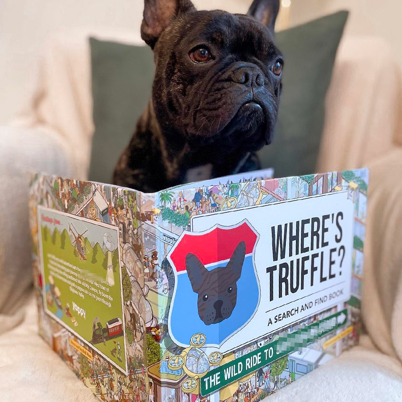 Truffle with his very own personalised french bulldog book