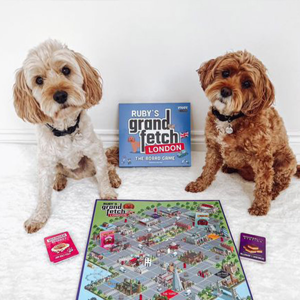 Two Dogs with Personalised 'Grand Fetch London' Board Game