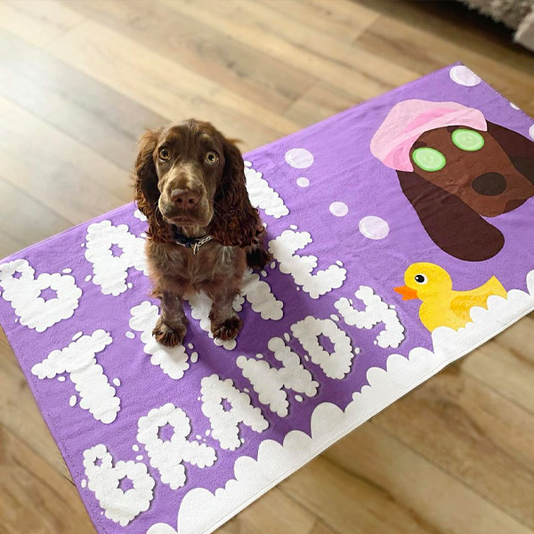 Brandy with her personalised Bath Time Towel
