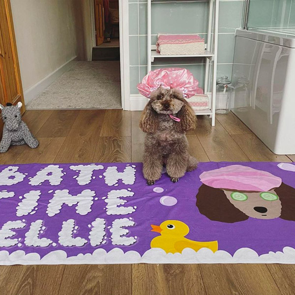 Mellie with her personalised Bath Time Towel