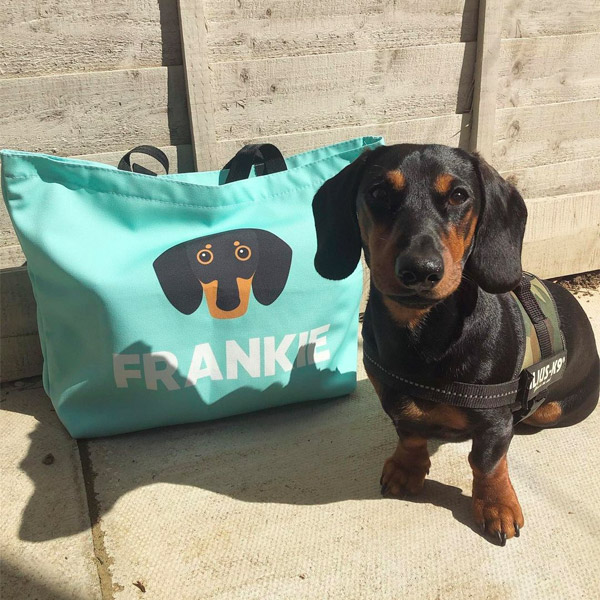 Dachshund with personalised canvas bag