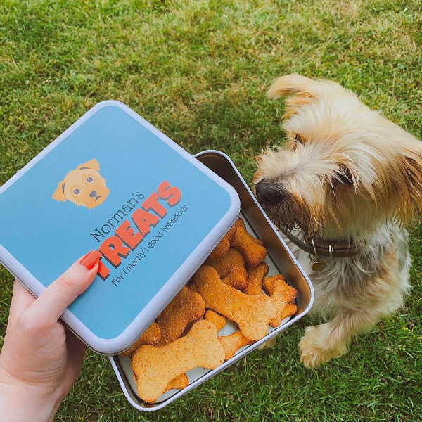 Norman's personalised treat tin exclusive to yappy.com