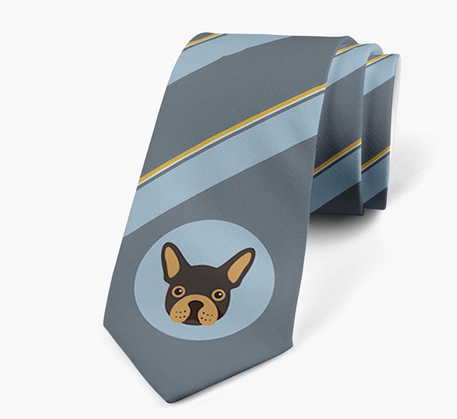 Neck Tie with Stripes and French Bulldog Icon