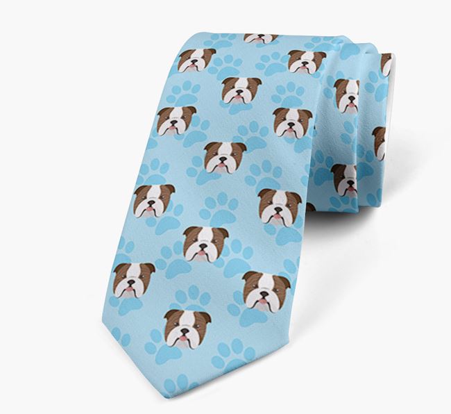 Paw Print Design Neck Tie with English Bulldog Icons
