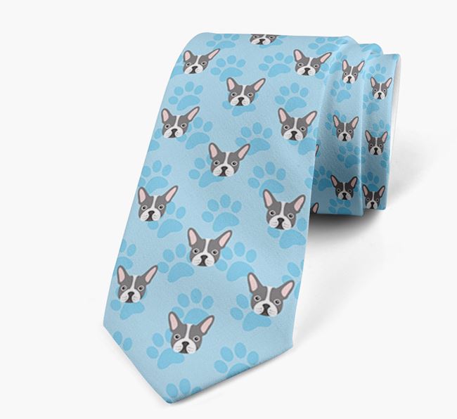 Paw Print Design Neck Tie with French Bulldog Icons