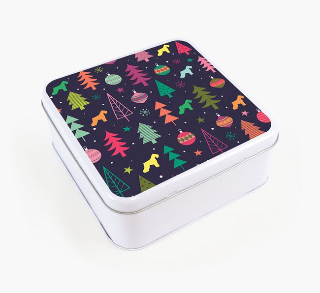 Square Tin with Christmas Pattern for your Schnauzer's Treats