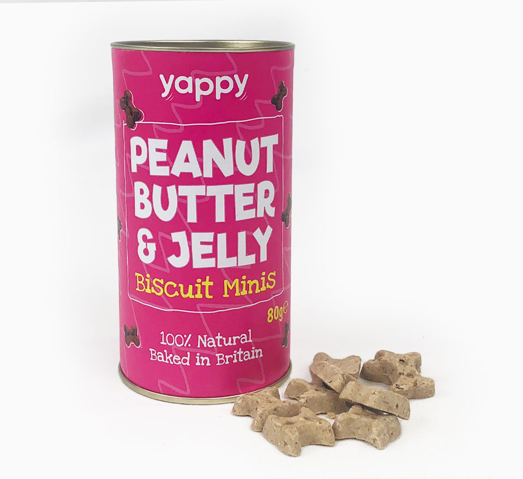 Peanut Butter & Jelly Mini Biscuits for your Dog - front view