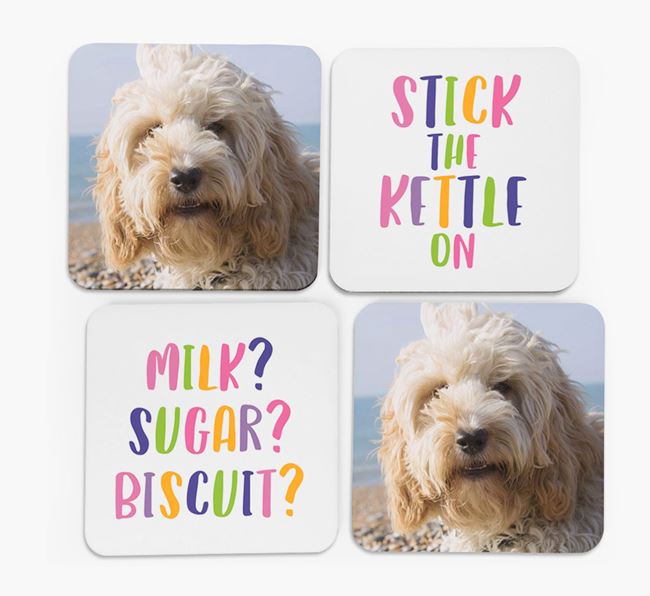 'Stick The Kettle On' Coasters with Photo of your Cockapoo - Set of 4