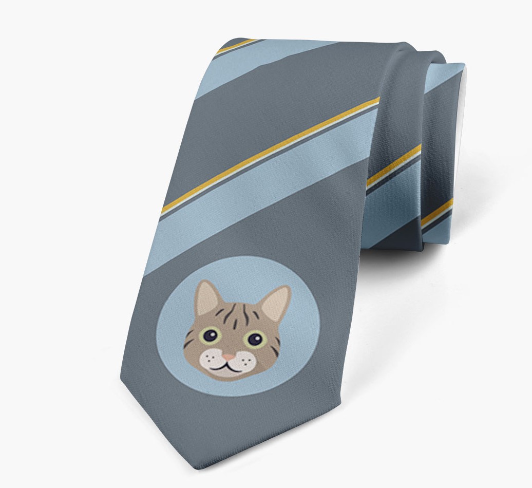 Neck Tie with Stripes and Cat Icon