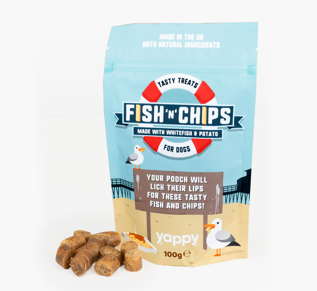 Fish n' Chips Dog Treats for your Dog} - front view