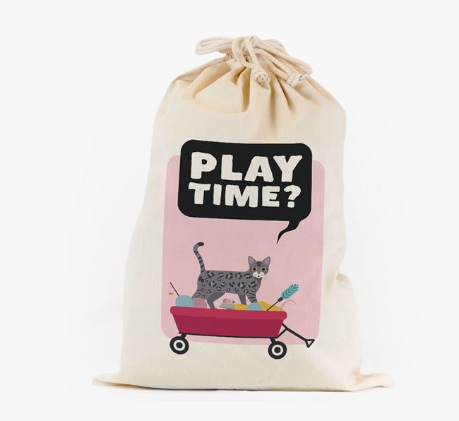 'Play Time?' - Personalised Toy Sack with Bengal Icon 