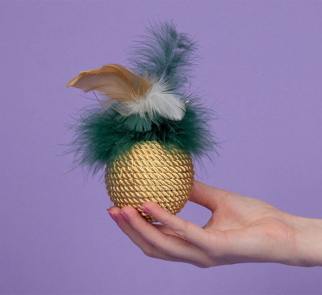 'Magical Forest' Feather Roller Balinese Cat Toy - in hand