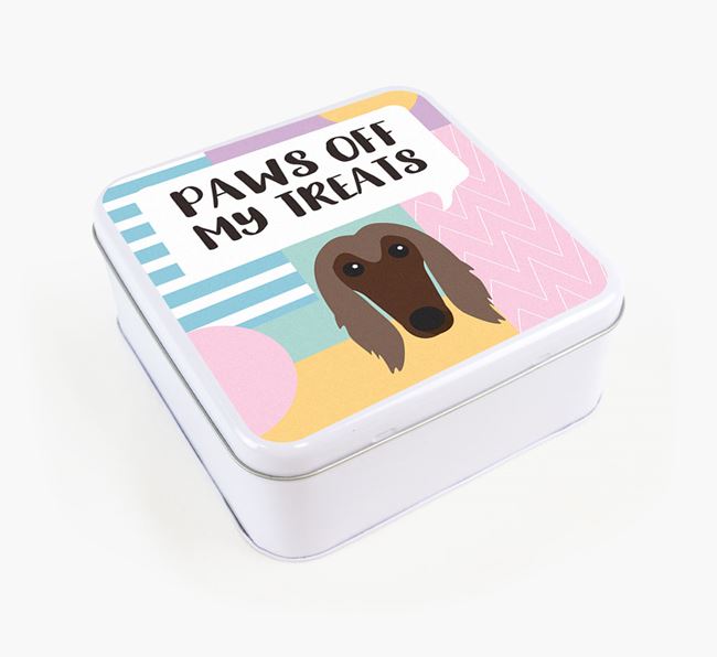 'Paws Off' Square Tin for Afghan Hound's Treats