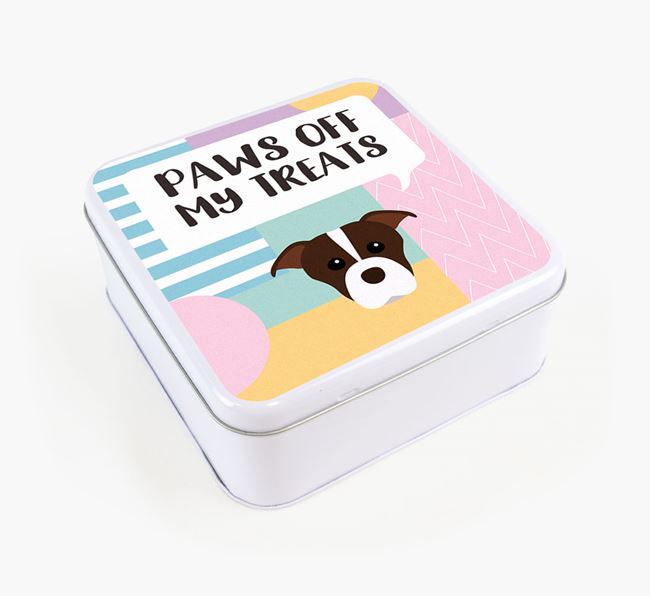 'Paws Off' Square Tin for American Staffordshire Terrier's Treats