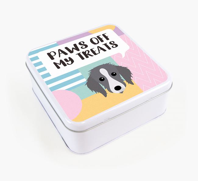 'Paws Off' Square Tin for Bedlington Whippet's Treats