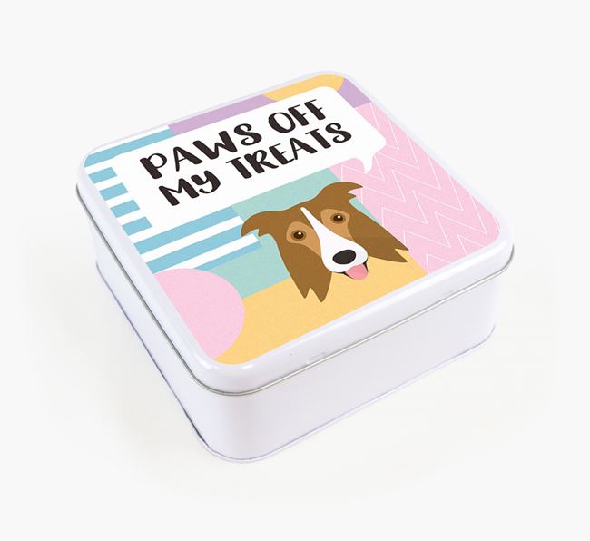 'Paws Off' Square Tin for Border Collie's Treats