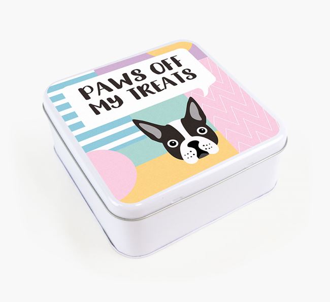 'Paws Off' Square Tin for Boston Terrier's Treats