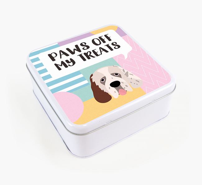 'Paws Off' Square Tin for Clumber Spaniel's Treats