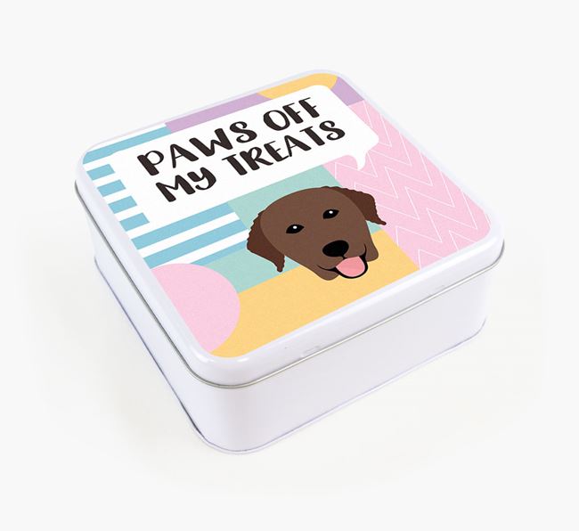 'Paws Off' Square Tin for Curly Coated Retriever's Treats