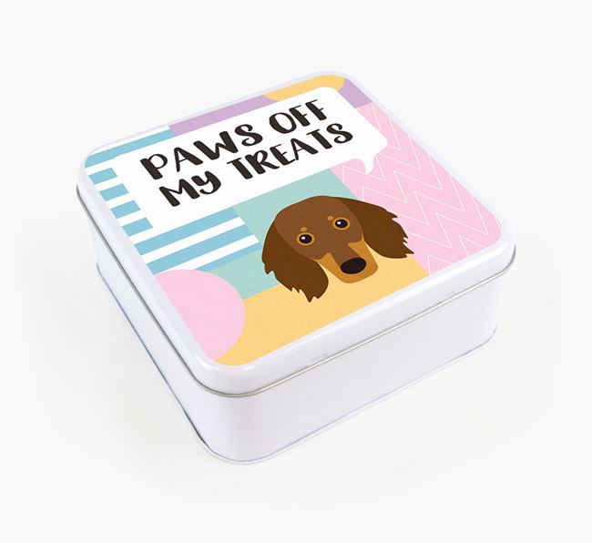 'Paws Off' Square Tin for Dachshund's Treats