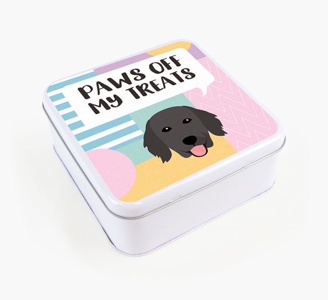 'Paws Off' Square Tin for Flat-Coated Retriever's Treats