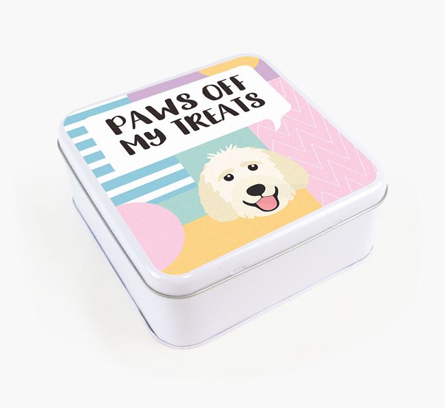'Paws Off' Square Tin for Goldendoodle's Treats