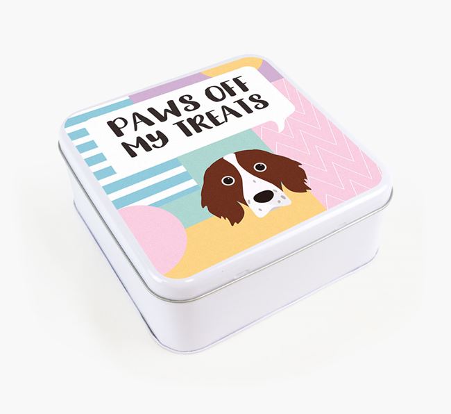 'Paws Off' Square Tin for Irish Red & White Setter's Treats