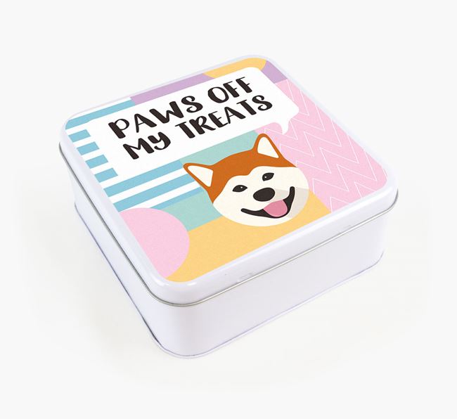 'Paws Off' Square Tin for Japanese Akita's Treats