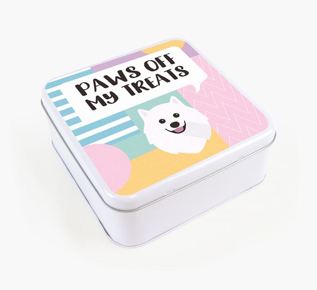 'Paws Off' Square Tin for Japanese Spitz's Treats