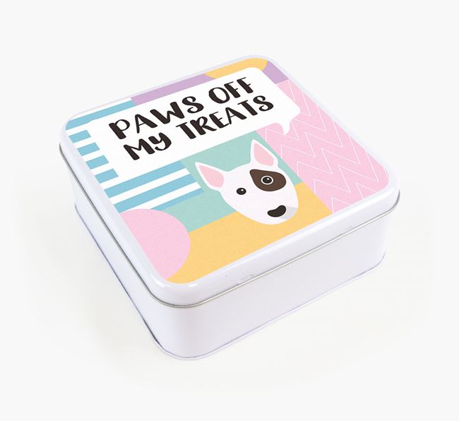 'Paws Off' Square Tin for Miniature Bull Terrier's Treats