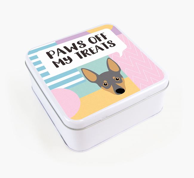 'Paws Off' Square Tin for Miniature Pinscher's Treats
