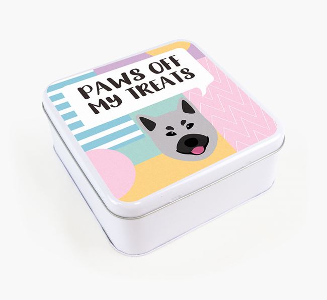 'Paws Off' Square Tin for Norwegian Elkhound's Treats