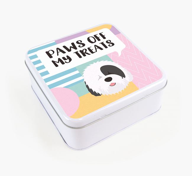 'Paws Off' Square Tin for Old English Sheepdog's Treats