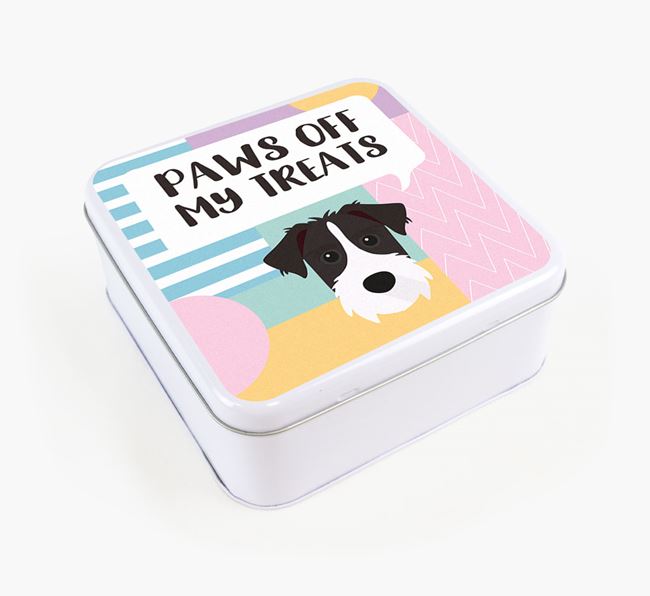 'Paws Off' Square Tin for Patterdale Terrier's Treats