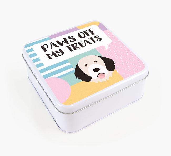 'Paws Off' Square Tin for Portuguese Water Dog's Treats