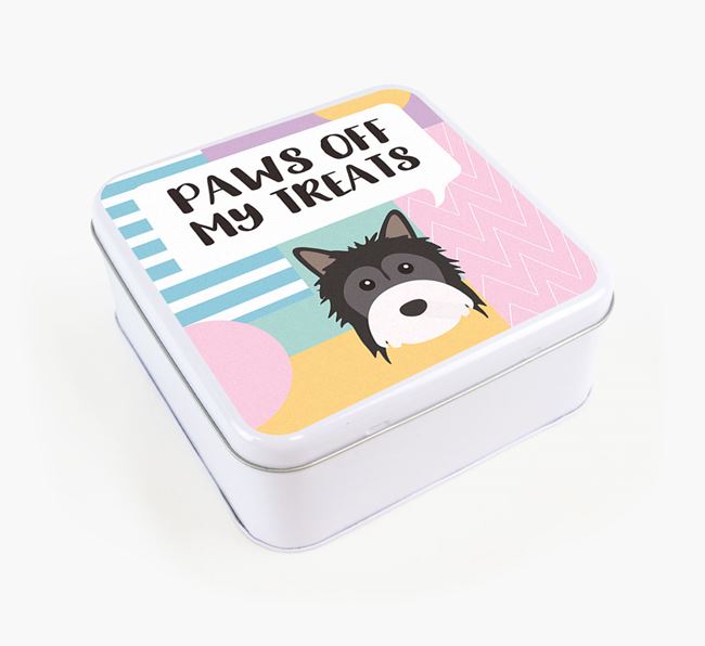 'Paws Off' Square Tin for Powderpuff Chinese Crested's Treats
