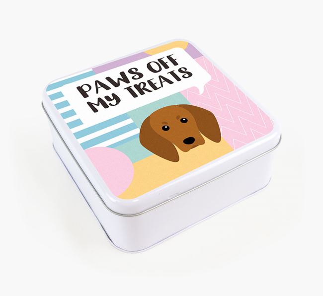 'Paws Off' Square Tin for Redbone Coonhound's Treats