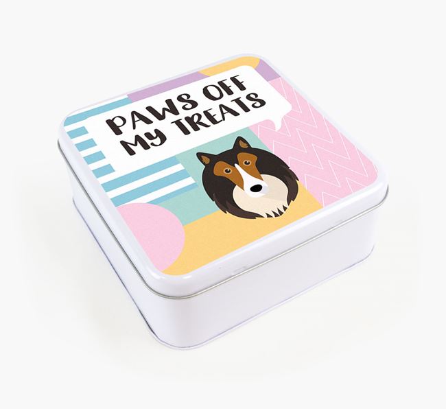 'Paws Off' Square Tin for Rough Collie's Treats