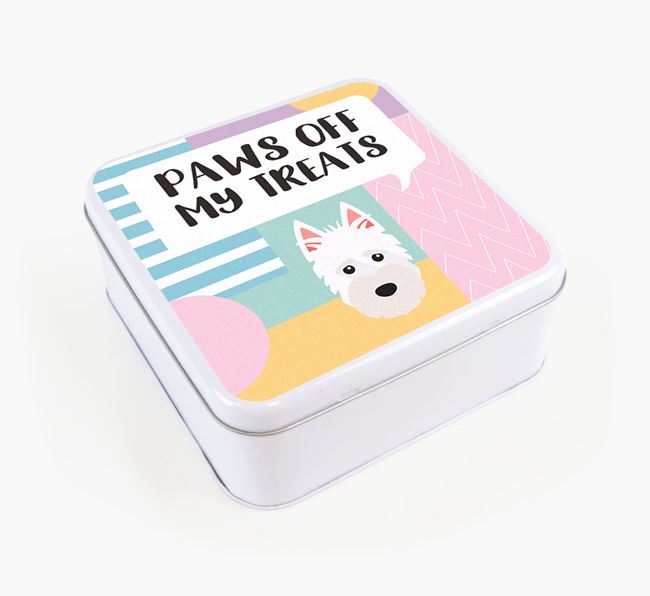 'Paws Off' Square Tin for Scottish Terrier's Treats