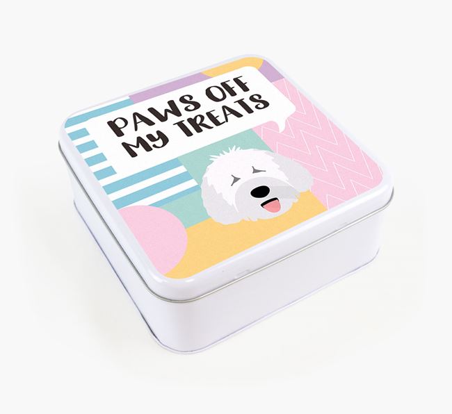 'Paws Off' Square Tin for Spanish Water Dog's Treats