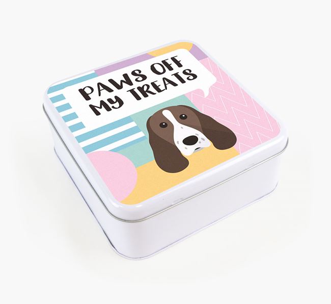'Paws Off' Square Tin for Welsh Springer Spaniel's Treats